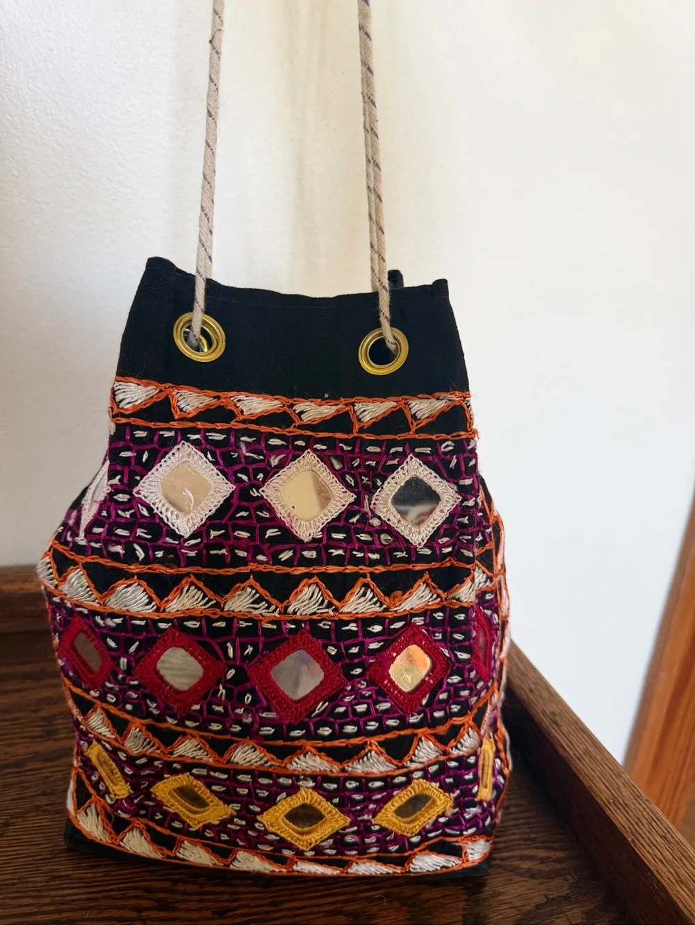 Vintage Indian Banjara Shisha Bucket Bag